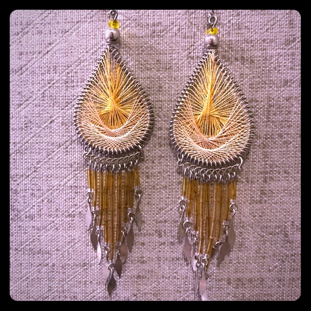 Woven & Beaded Dangly Earrings